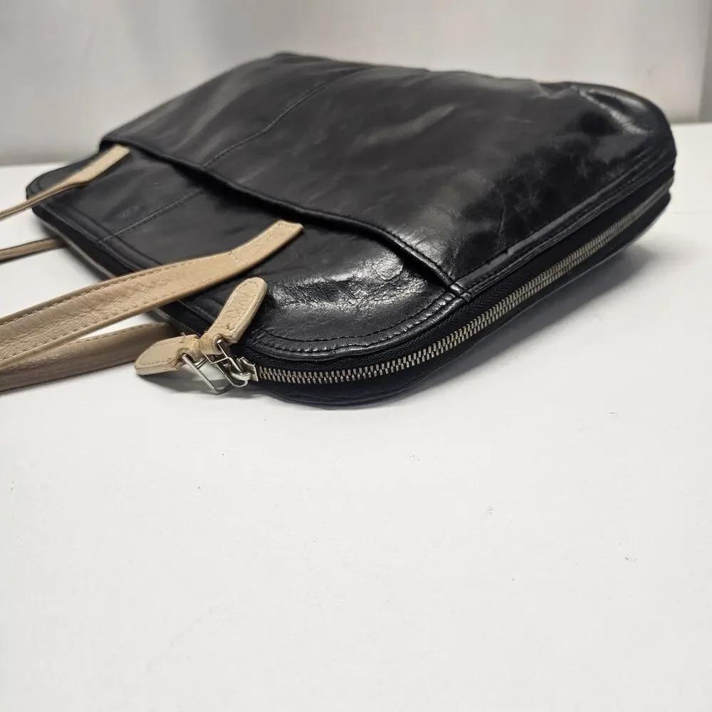 Latico Black & Tan Leather Briefcase Shoulder Bag Purse Satchel Carry Large